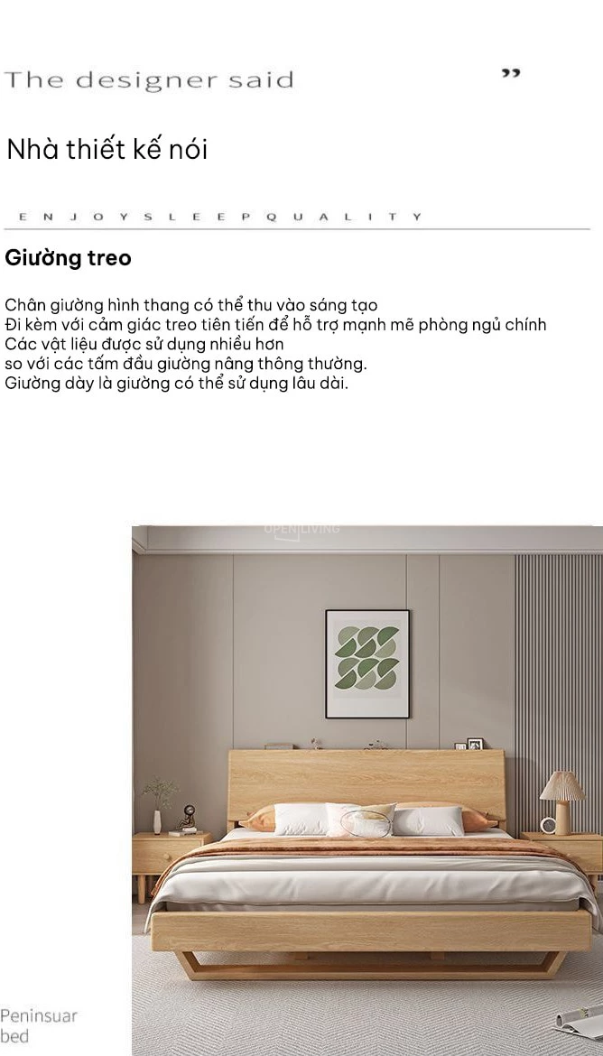  Giường ngủ gỗ tự nhiên nguyên khối OpenLiving OGG 034