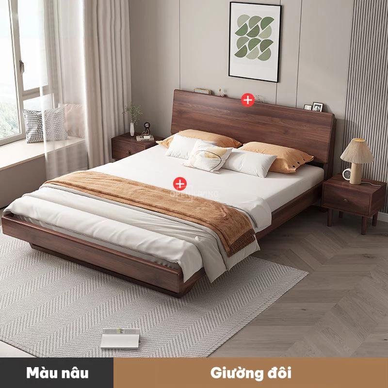  Giường ngủ gỗ tự nhiên nguyên khối OpenLiving OGG 034