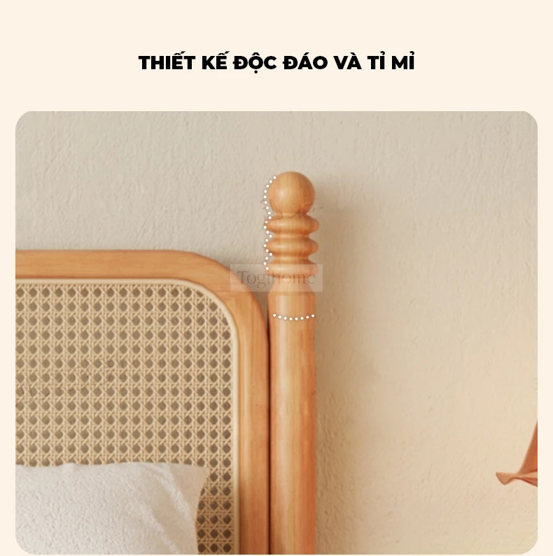 Giường ngủ Togismart GM73 thuộc Dream Series nổi bật với thiết kế phối mây thủ công cùng gỗ tự nhiên cao cấp, mang đậm phong cách Đông Dương sang trọng và thanh lịch. Từng chi tiết được chăm chút kỹ lưỡng, tạo cảm giác ấm cúng và gần gũi với thiên nhiên. Sản phẩm lý tưởng cho phòng ngủ yêu thích nét đẹp truyền thống và hiện đại.