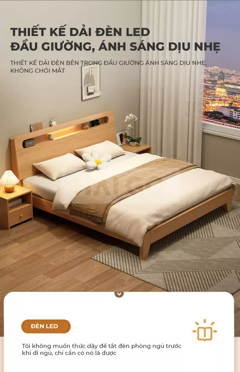 Giường Ngủ Gỗ Tự Nhiên Phong Cách Bắc Âu Haigo GN042