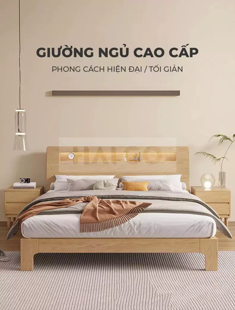 Giường Ngủ Gỗ Tự Nhiên Phong Cách Bắc Âu Haigo GN044