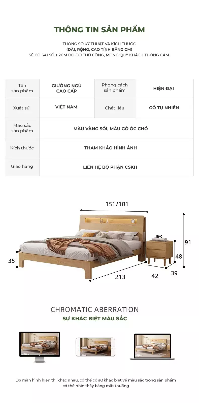 Giường Ngủ Gỗ Tự Nhiên Phong Cách Bắc Âu Haigo GN044