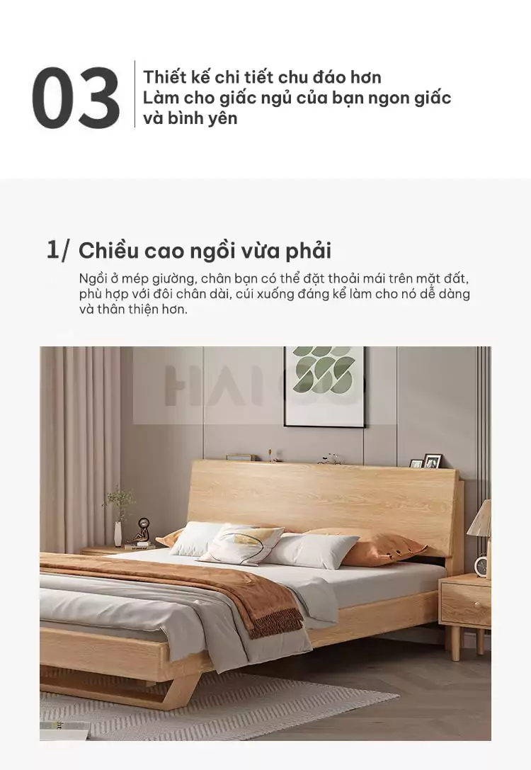 Giường Ngủ Gỗ Tự Nhiên Phong Cách Hàn Quốc Haigo GN028