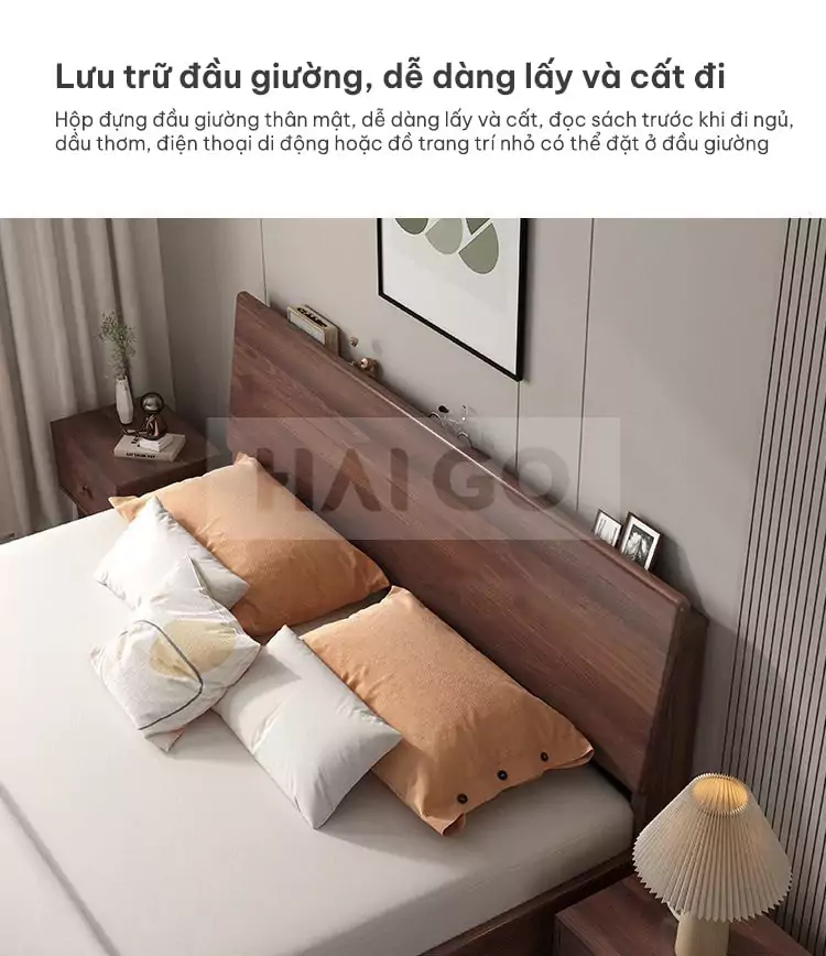 Giường Ngủ Gỗ Tự Nhiên Phong Cách Hàn Quốc Haigo GN028