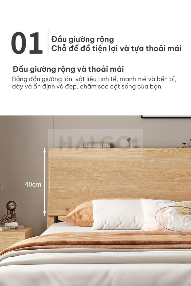 Giường Ngủ Gỗ Tự Nhiên Phong Cách Hàn Quốc Haigo GN028