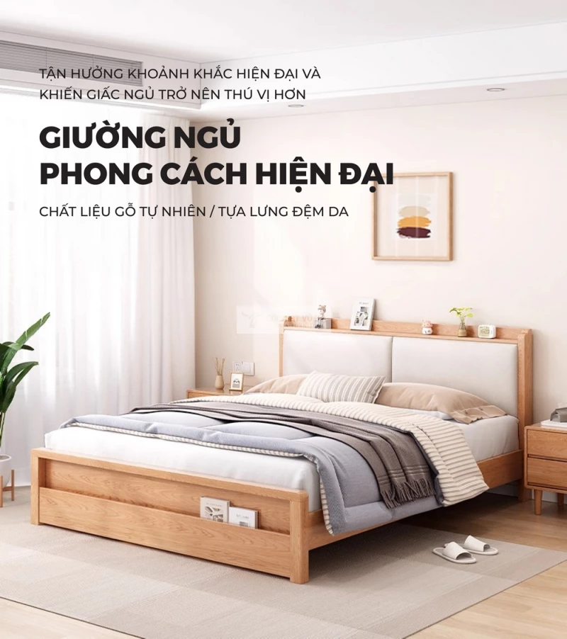 Giường ngủ gỗ tự nhiên phong cách hiện đại, thanh lịch BR170