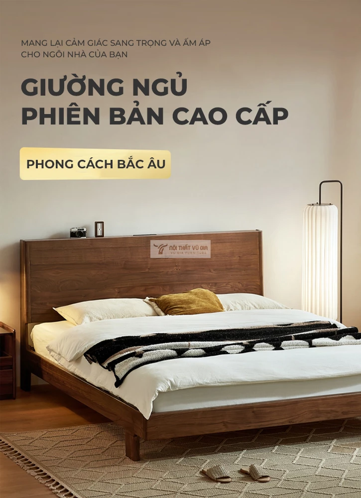 Giường ngủ gỗ tự nhiên phong cách tối giản, hiện đại BR105