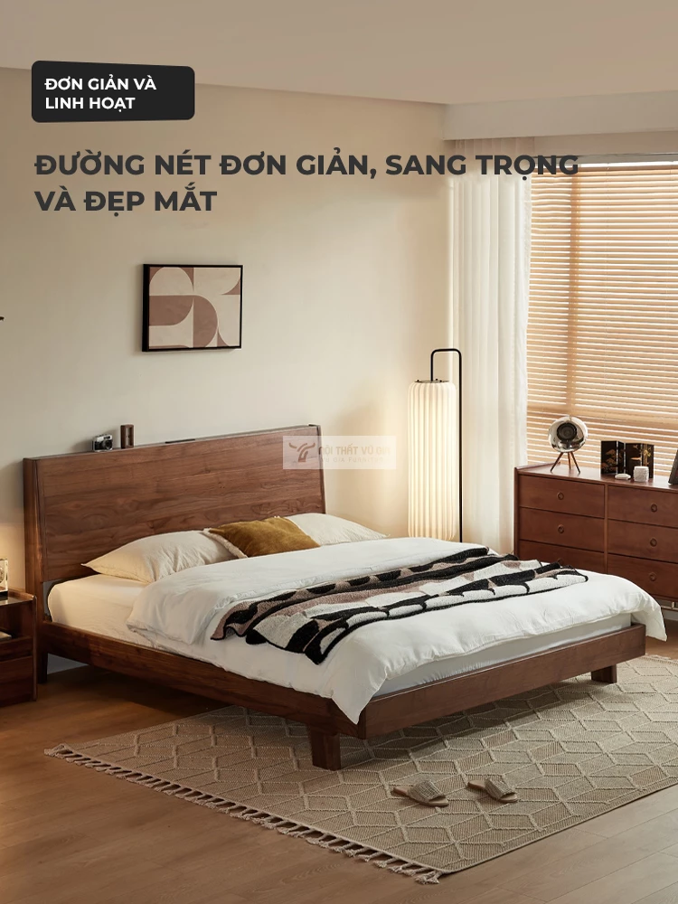 thiết kế tối giản sang trọng của Giường ngủ gỗ tự nhiên phong cách tối giản, hiện đại BR105