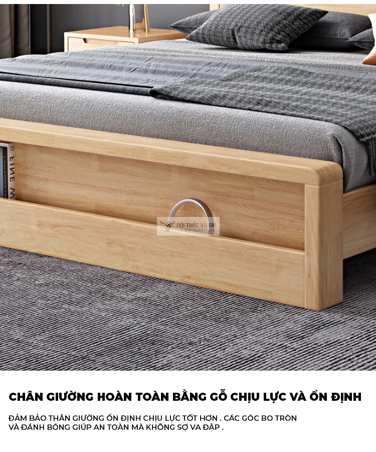 thiết kế chân giường chắc chắn, ổn định của Giường ngủ gỗ tự nhiên thiết kế hiện đại BR111