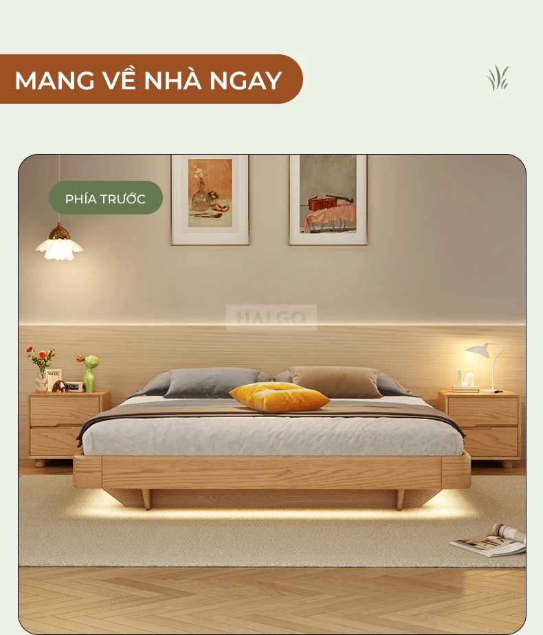 Giường Ngủ Gỗ Tự Nhiên Tích Hợp Ngăn Lưu Trữ Haigo GN363