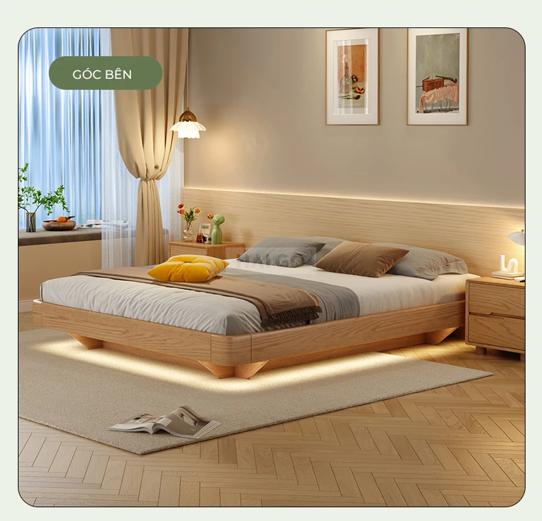 Giường Ngủ Gỗ Tự Nhiên Tích Hợp Ngăn Lưu Trữ Haigo GN363