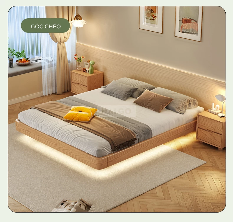 Giường Ngủ Gỗ Tự Nhiên Tích Hợp Ngăn Lưu Trữ Haigo GN363