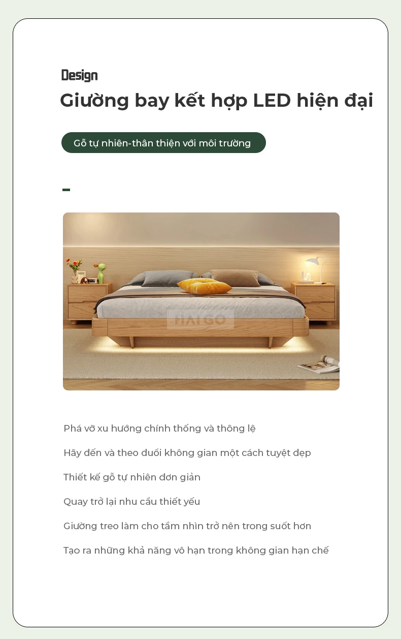 Giường Ngủ Gỗ Tự Nhiên Tích Hợp Ngăn Lưu Trữ Haigo GN363