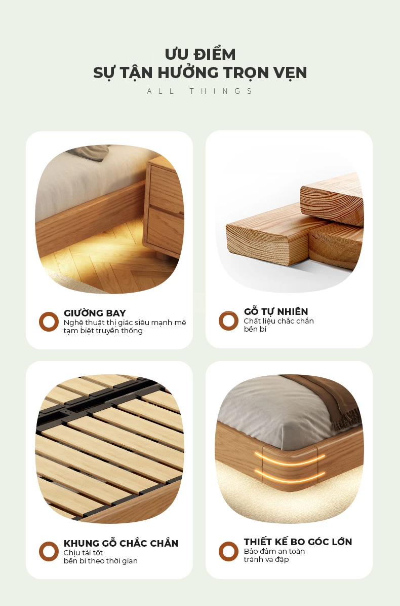 Giường Ngủ Gỗ Tự Nhiên Tích Hợp Ngăn Lưu Trữ Haigo GN363
