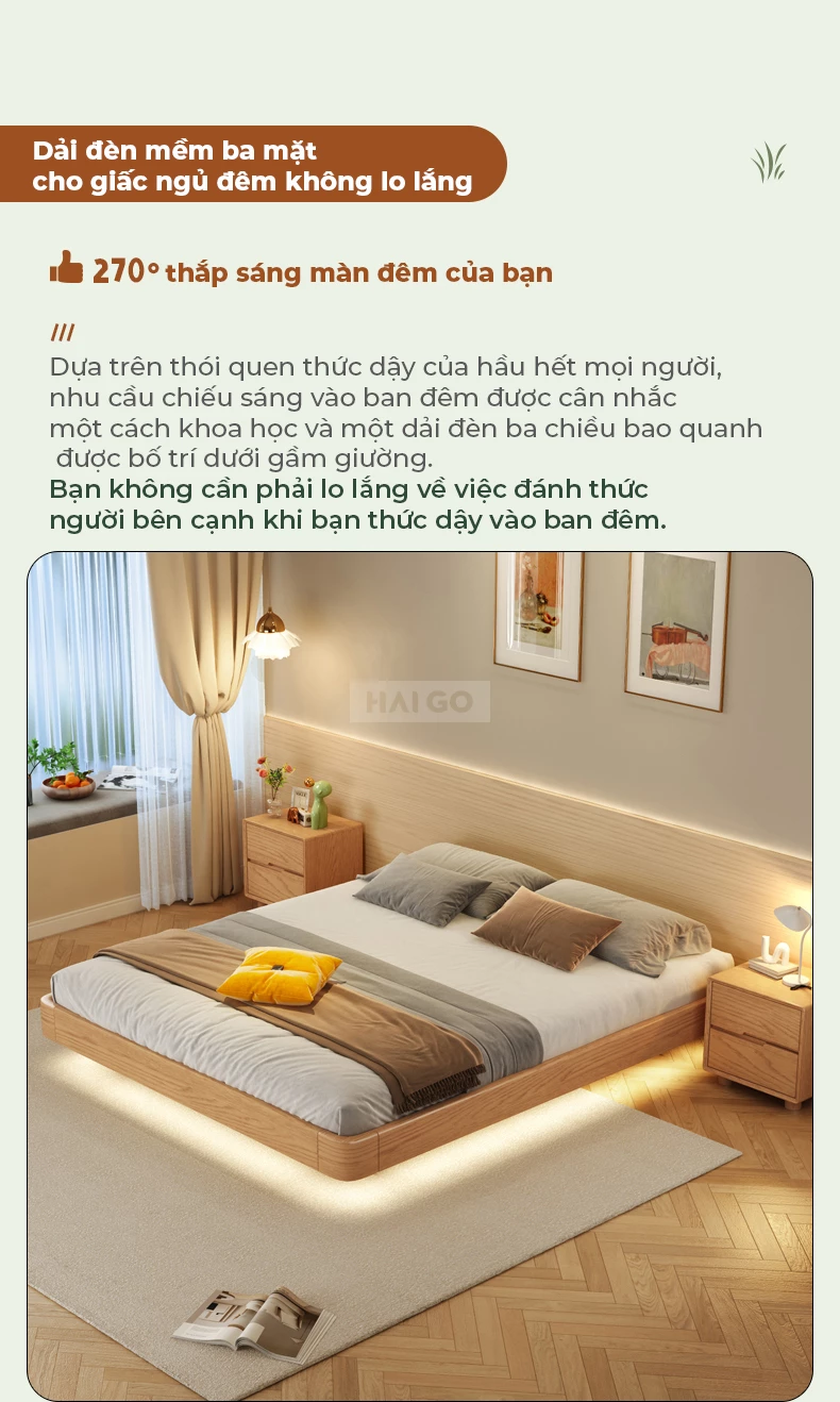 Giường Ngủ Gỗ Tự Nhiên Tích Hợp Ngăn Lưu Trữ Haigo GN363