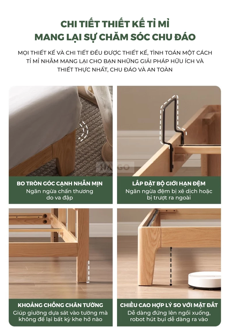 Giường Ngủ Gỗ Tự Nhiện Tích Hợp Ổ Cắm Đa Năng GN378