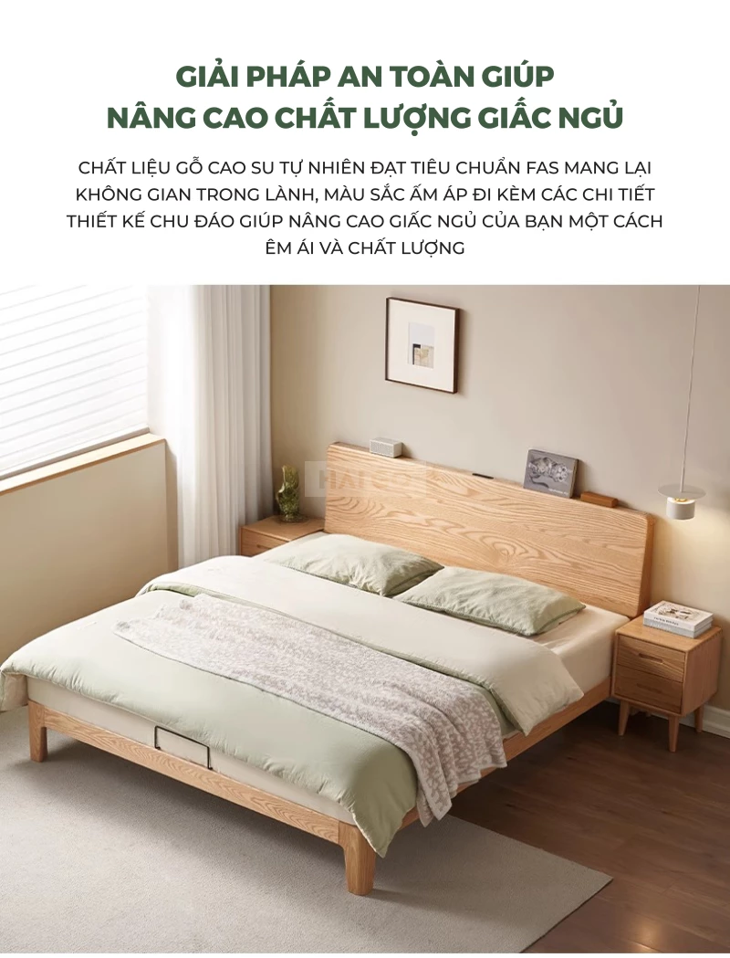 Giường Ngủ Gỗ Tự Nhiện Tích Hợp Ổ Cắm Đa Năng GN378