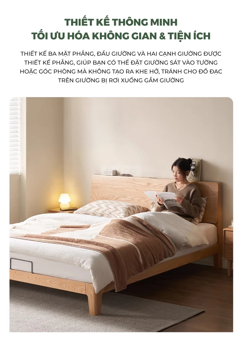 Giường Ngủ Gỗ Tự Nhiện Tích Hợp Ổ Cắm Đa Năng GN378