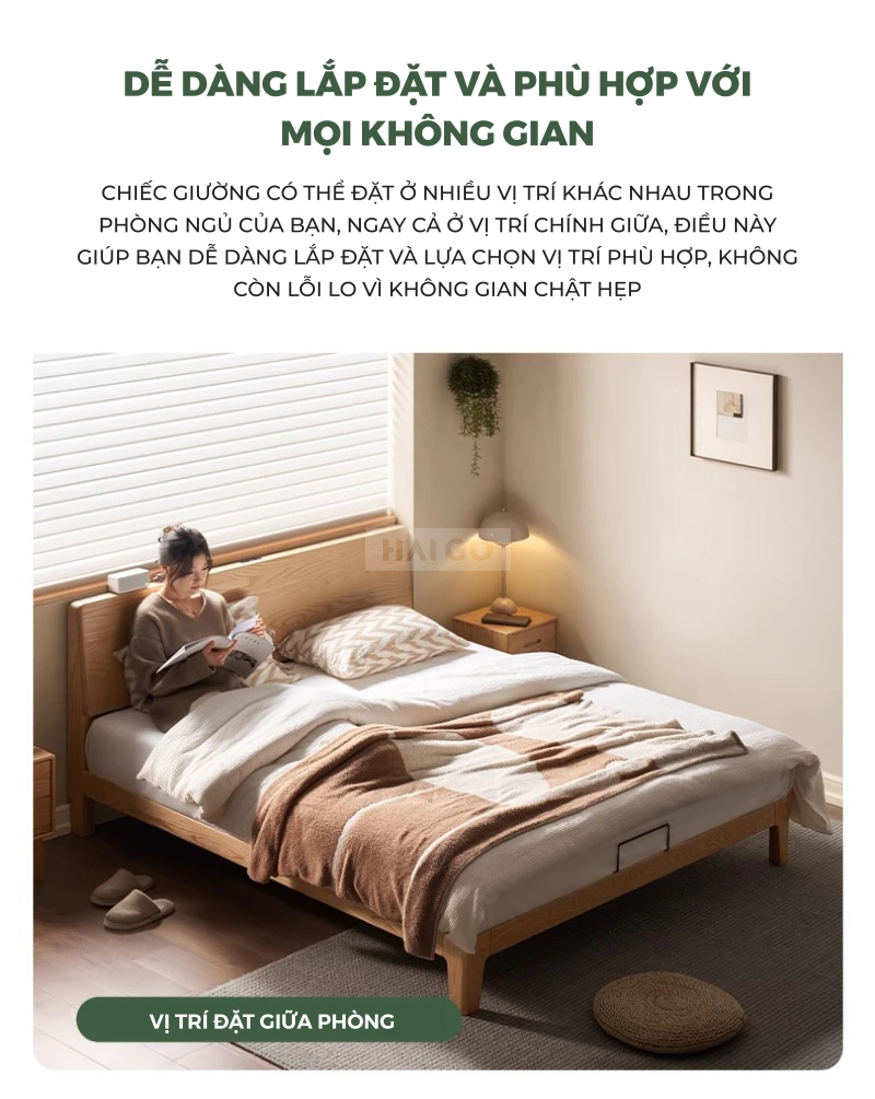 Giường Ngủ Gỗ Tự Nhiện Tích Hợp Ổ Cắm Đa Năng GN378