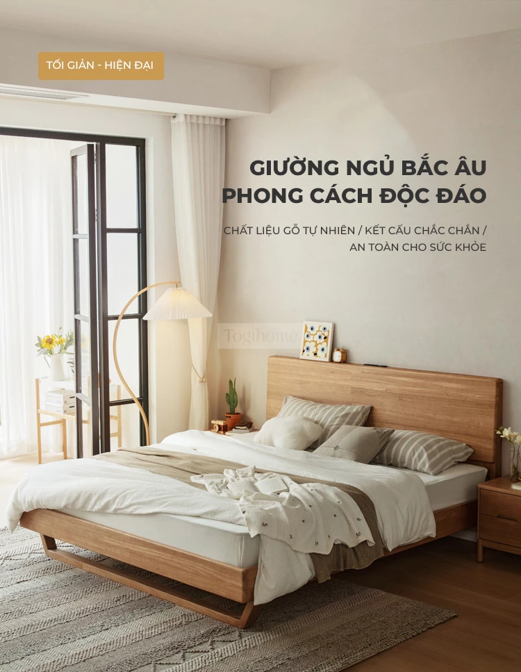 Giường Ngủ Gỗ Tự Nhiên Togismart GM 048 là một lựa chọn đáng xem xét cho không gian nghỉ ngơi của bạn. Chất liệu được làm từ gỗ thông tự nhiên, mang đến vẻ ấm áp và gần gũi với thiên nhiên. Thiết kế đơn giản và hiện đại giường có kiểu dáng tối giản, nhưng không kém phần sang trọng.