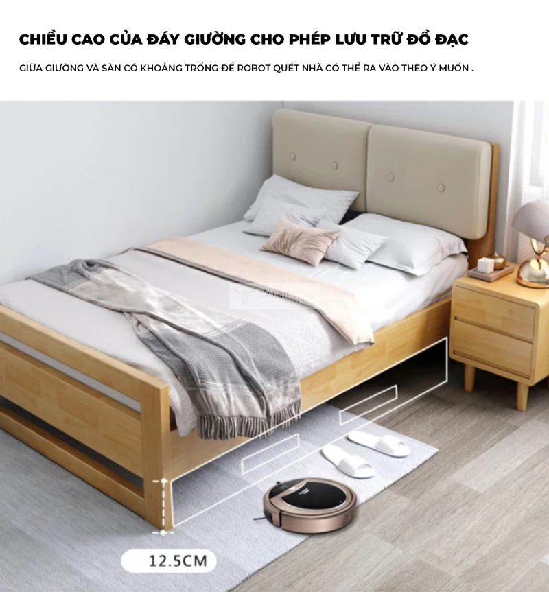 thiết kế gầm cao vệ sinh dễ dàng của Giường ngủ gỗ tự nhiên tối giản BR132