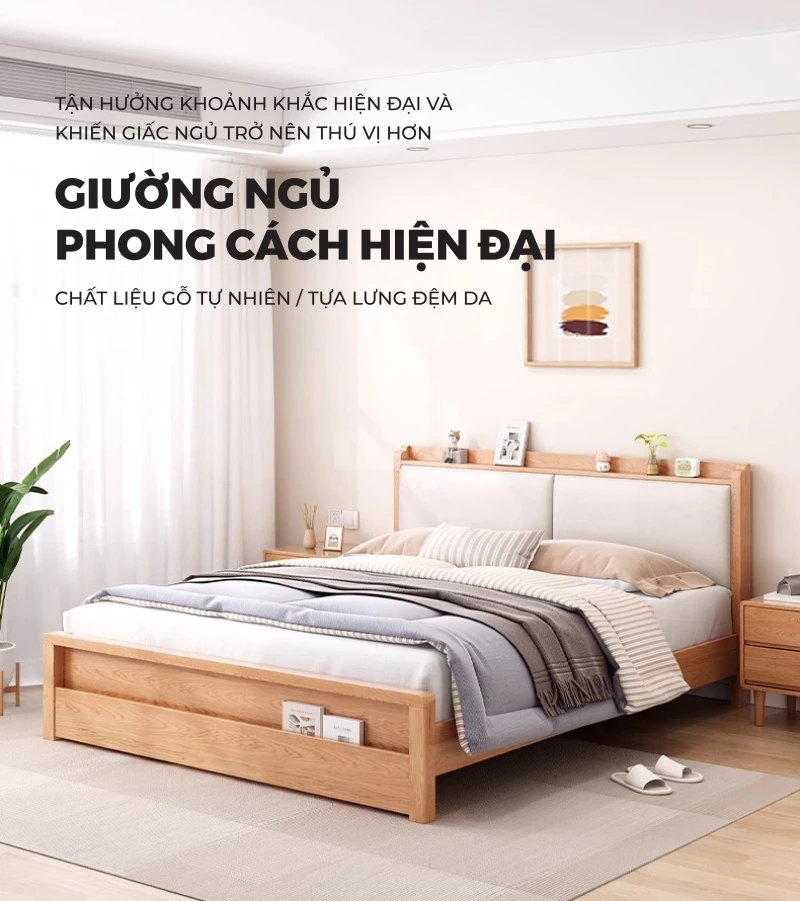 Giường Ngủ Hiện Đại Gỗ Tự Nhiên GN380