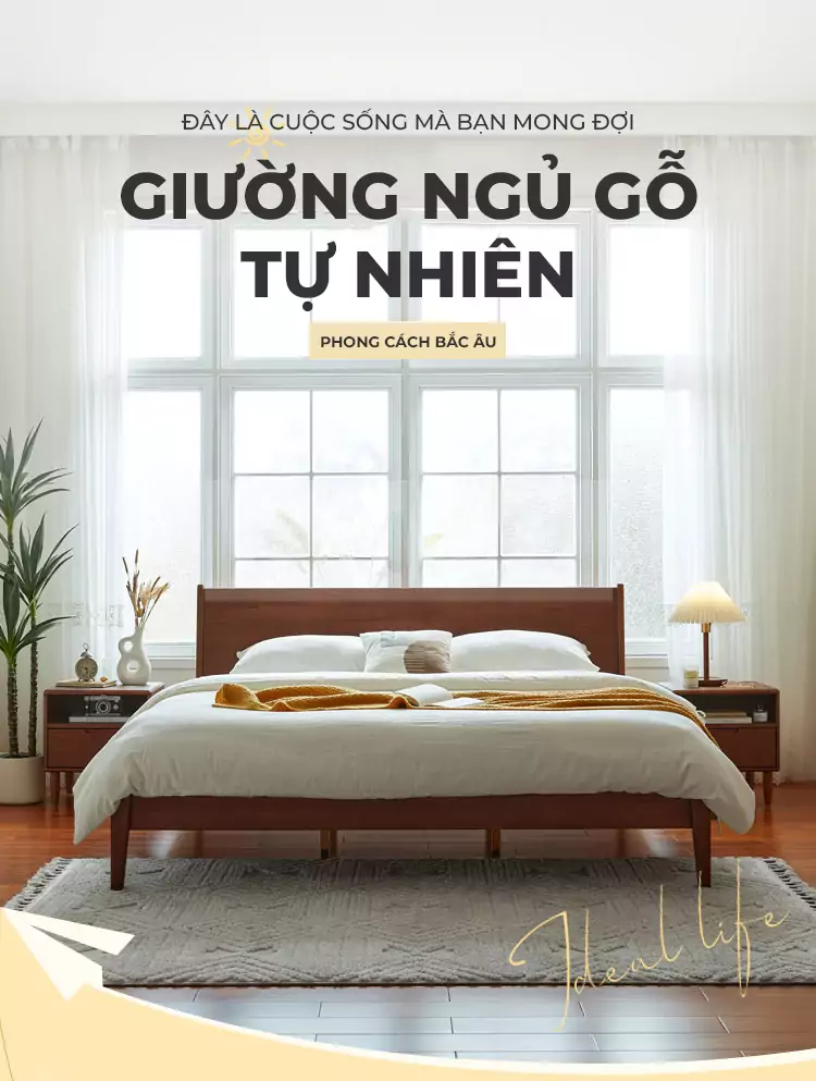 Giường Ngủ Phong Cách Bắc Âu Gỗ Tự Nhiên GN122