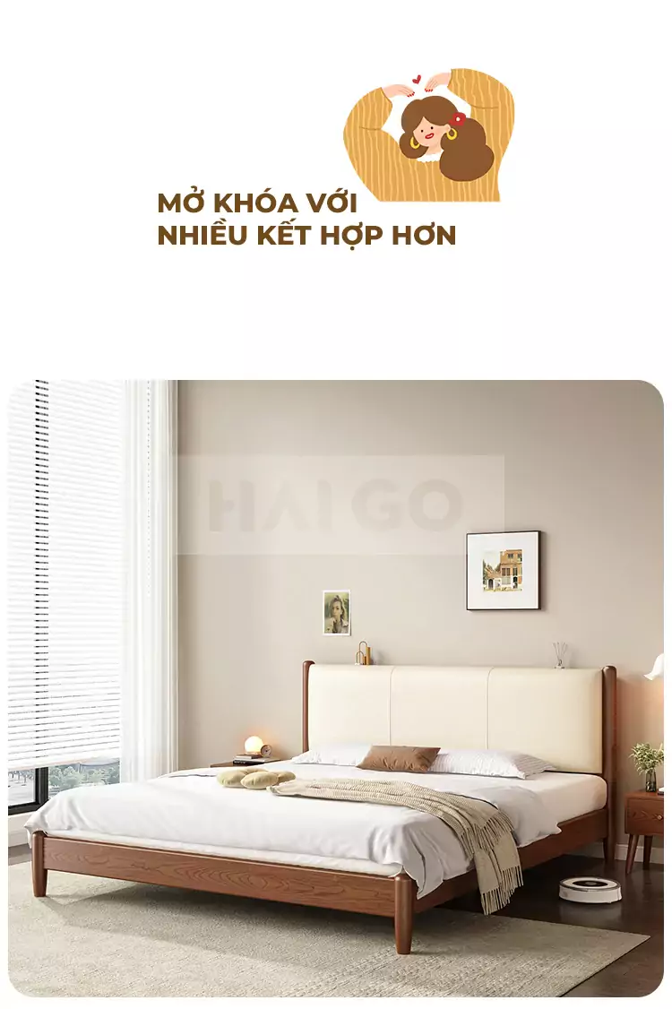 Giường Ngủ Phong Cách Bắc Âu Gỗ Tự Nhiên GN123