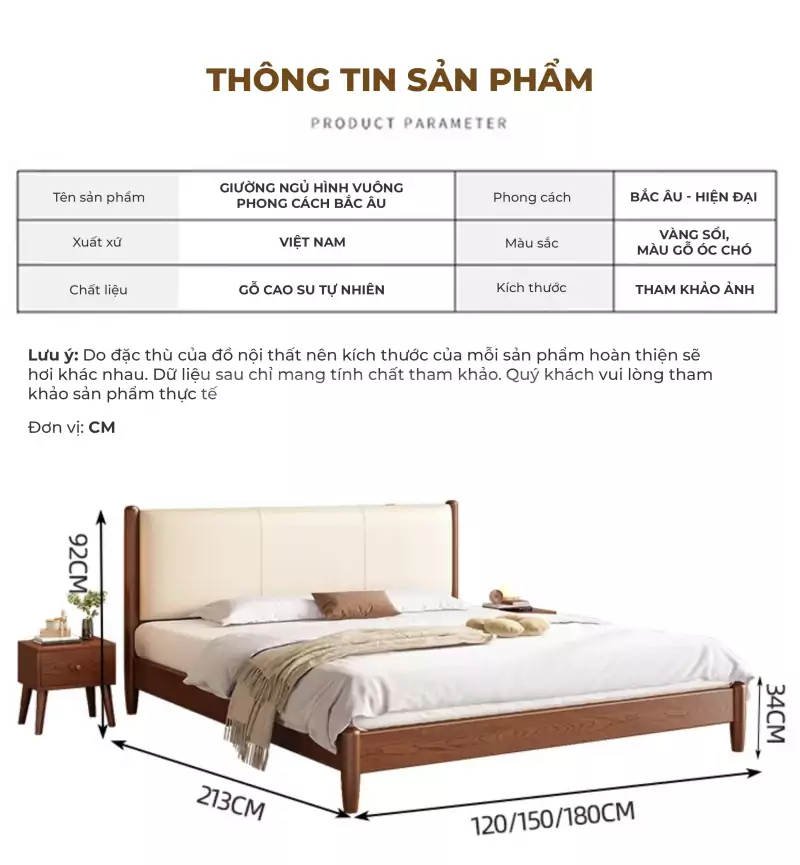 Giường Ngủ Phong Cách Bắc Âu Gỗ Tự Nhiên GN123