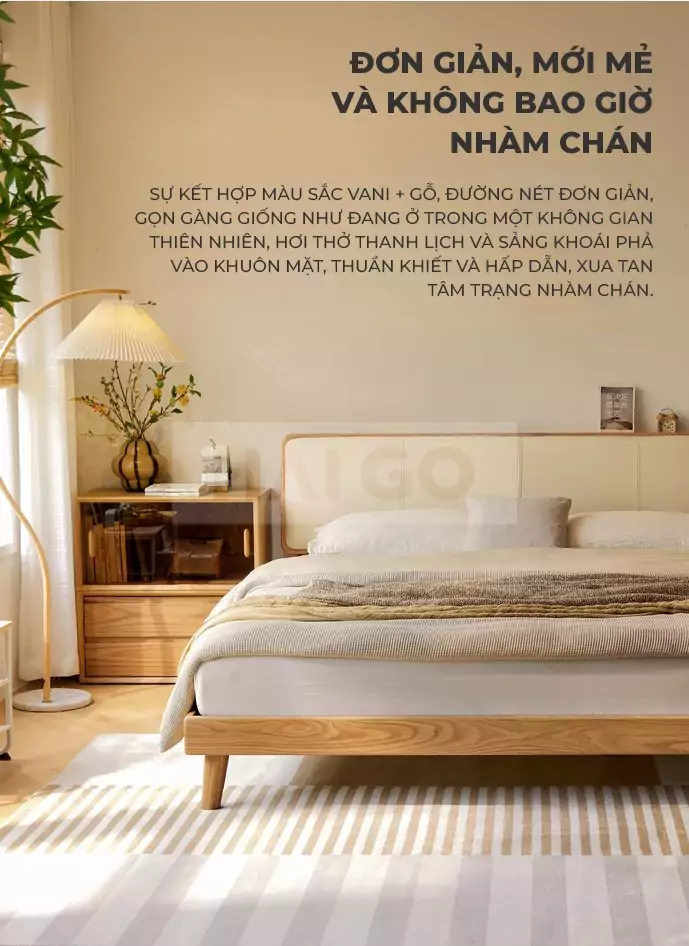 Giường Ngủ Phong Cách Bắc Âu Gỗ Tự Nhiên GN124