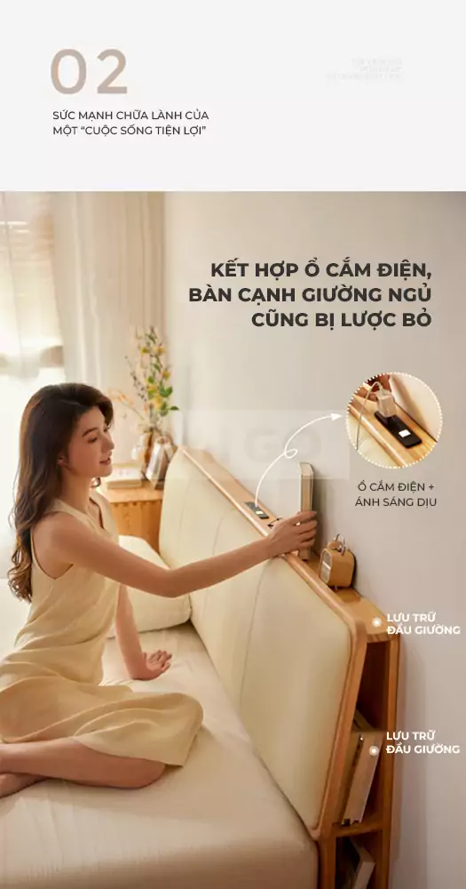 Giường Ngủ Phong Cách Bắc Âu Gỗ Tự Nhiên GN124