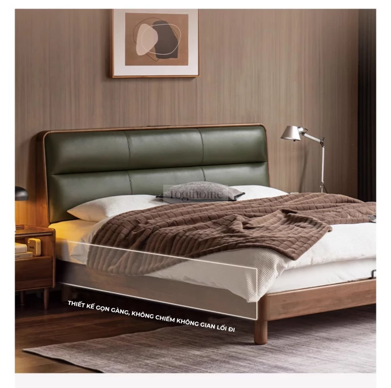 Giường Ngủ Phong Cách Hiện Đại Đệm Da Đầu Giường GM 078 thiết kế hiện đại, phần đầu giường bọc đệm da sang trọng, khung giường làm từ gỗ tự nhiên chắc chắn. Mẫu giường mang lại cảm giác êm ái, đẳng cấp, phù hợp với phòng ngủ phong cách trẻ trung, tiện nghi và tinh tế.