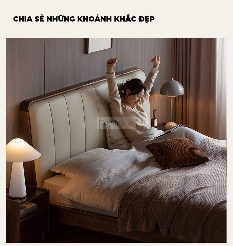 Giường Ngủ Phong Cách Hiện Đại Đệm Da Đầu Giường Togismart GM 080 thiết kế hiện đại, tinh tế với đầu giường bọc đệm da cao cấp, tạo điểm nhấn sang trọng. Khung giường làm từ gỗ tự nhiên chắc chắn, bền đẹp, phù hợp nhiều phong cách nội thất, mang lại giấc ngủ êm ái và không gian sống đẳng cấp.