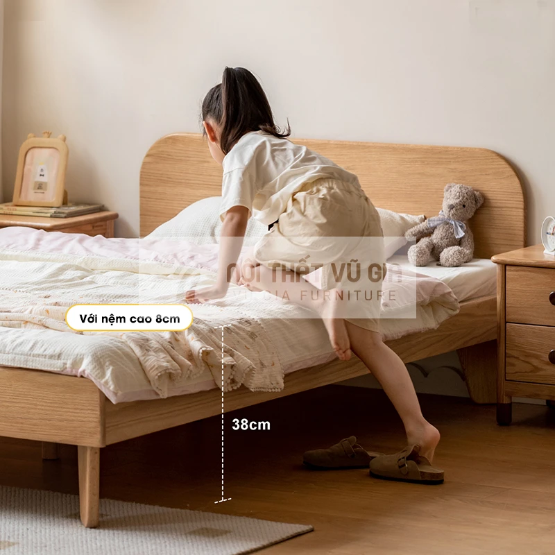 thiết kế chiều cao lí tưởng của Giường ngủ trẻ em gỗ tự nhiên cao cấp, thiết kế thông minh TE3