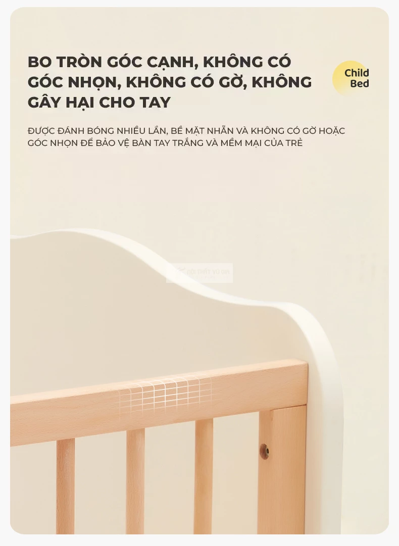 thiết kế bo góc mềm mại của Giường nôi trẻ em thiết kế ngộ nghĩnh TE53