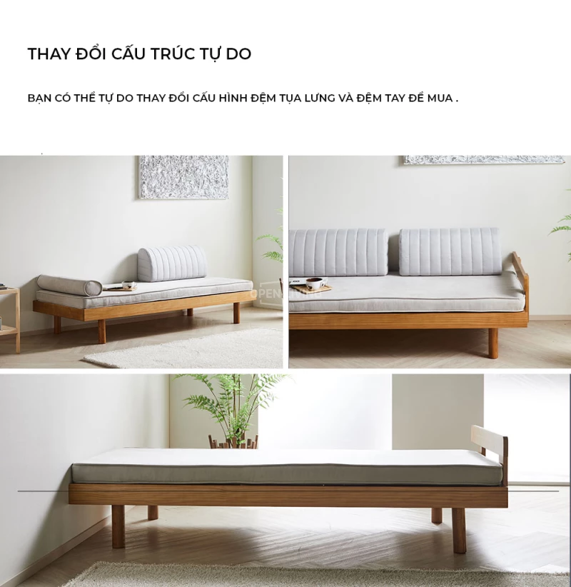 Giường sofa 2 trong 1 OpenLiving OSF 066 với thiết kế gỗ tự nhiên, phong cách tối giản hiện đại, là sự kết hợp hoàn hảo giữa tiện ích và thẩm mỹ. Sản phẩm dễ dàng chuyển đổi từ sofa thành giường, giúp tối ưu hóa không gian sống và mang lại cảm giác thoải mái, thanh lịch.