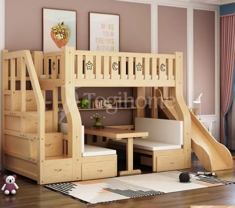 Giường tầng trẻ em gỗ sồi đa năng