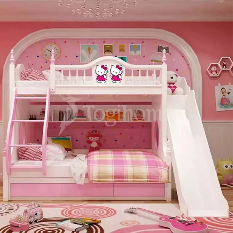 Giường tầng trẻ em Hello Kitty có cầu trượt