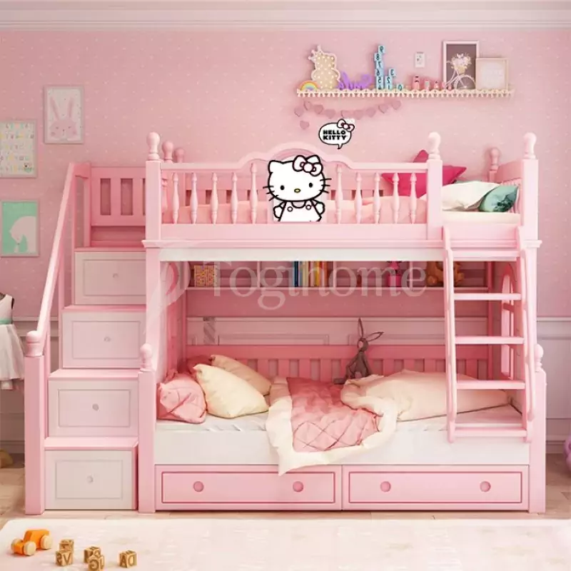 Giường tầng trẻ em Hello Kitty có 2 cầu thang
