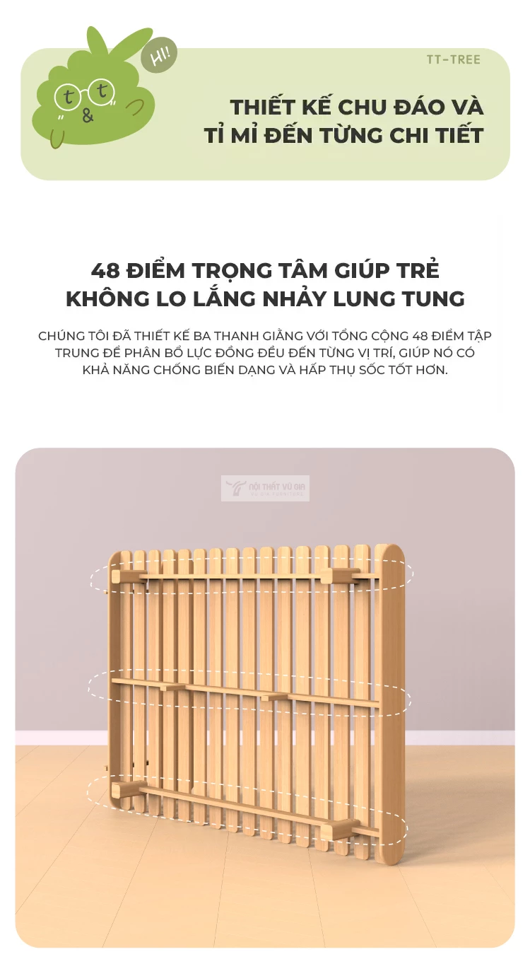 thiết kế kết cấu chắc chắn của Giường trẻ em cao cấp TE46