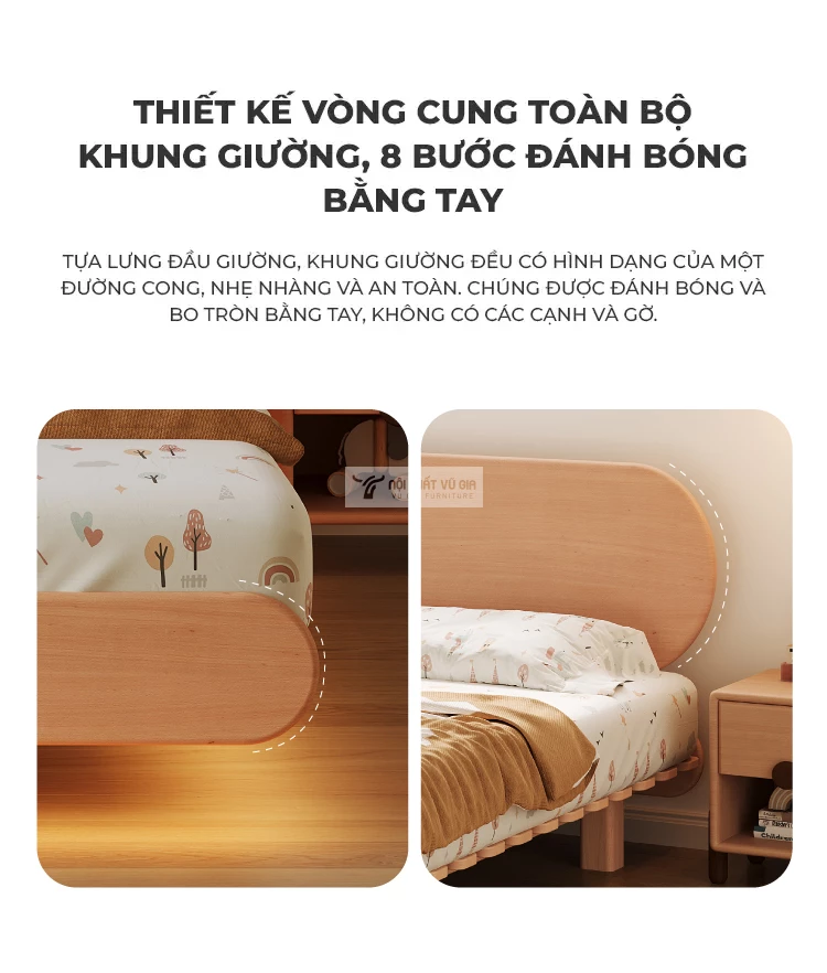 thiết kế bo góc bảo đảm an toàn của Giường trẻ em cao cấp TE46