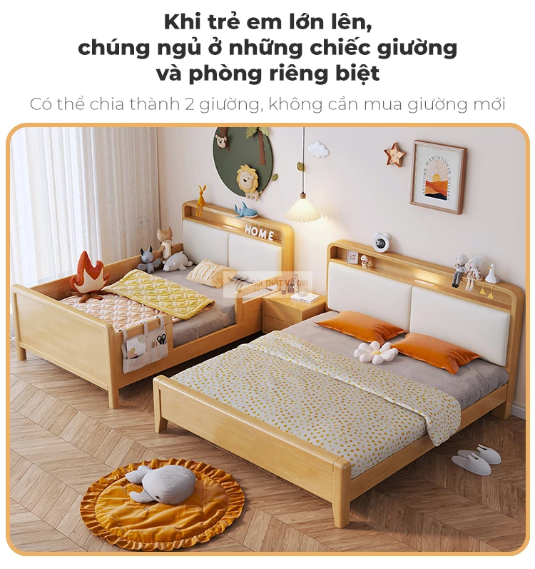 các tùy chọn bố trí với Giường trẻ em gỗ tự nhiên cao cấp phong cách hiện đại TE54