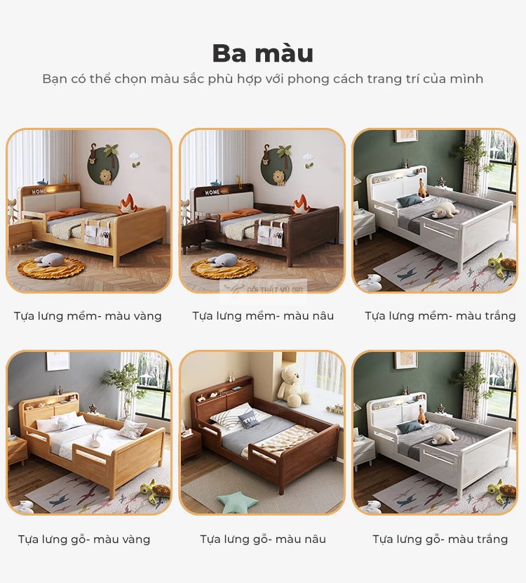 tùy chọn màu sắc của Giường trẻ em gỗ tự nhiên cao cấp phong cách hiện đại TE54