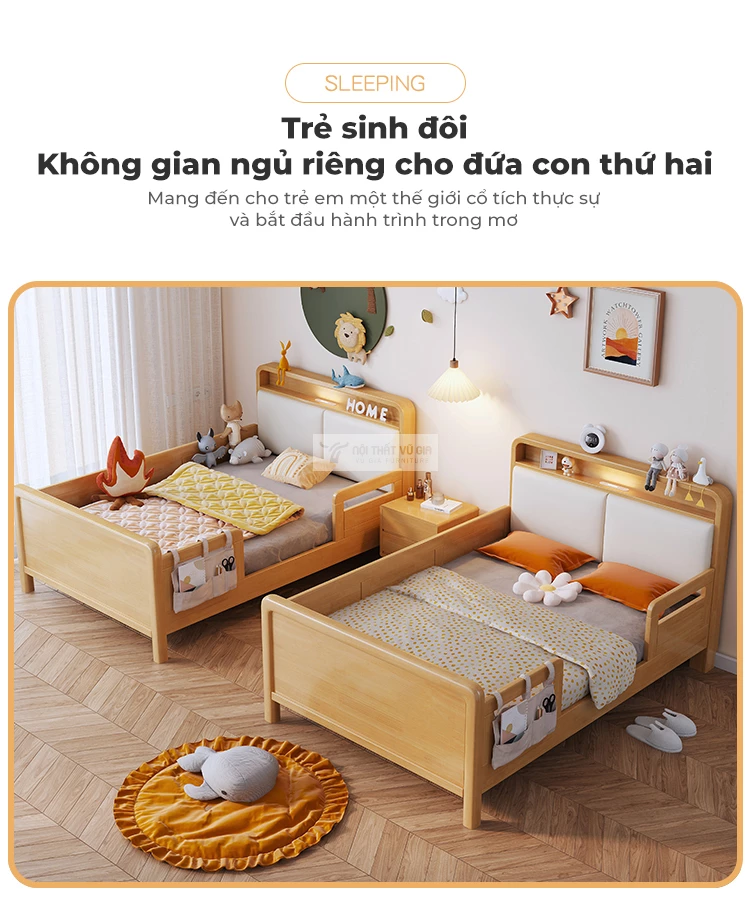 dễ dàng sắp xếp với Giường trẻ em gỗ tự nhiên cao cấp phong cách hiện đại TE54