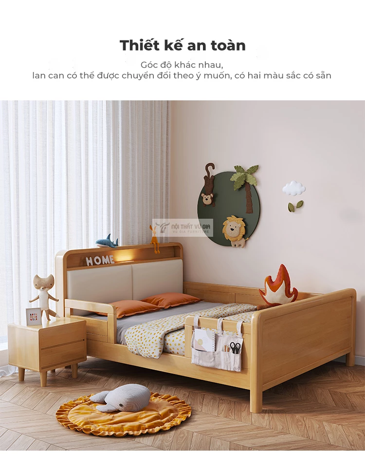 thiết kế an toàn của Giường trẻ em gỗ tự nhiên cao cấp phong cách hiện đại TE54