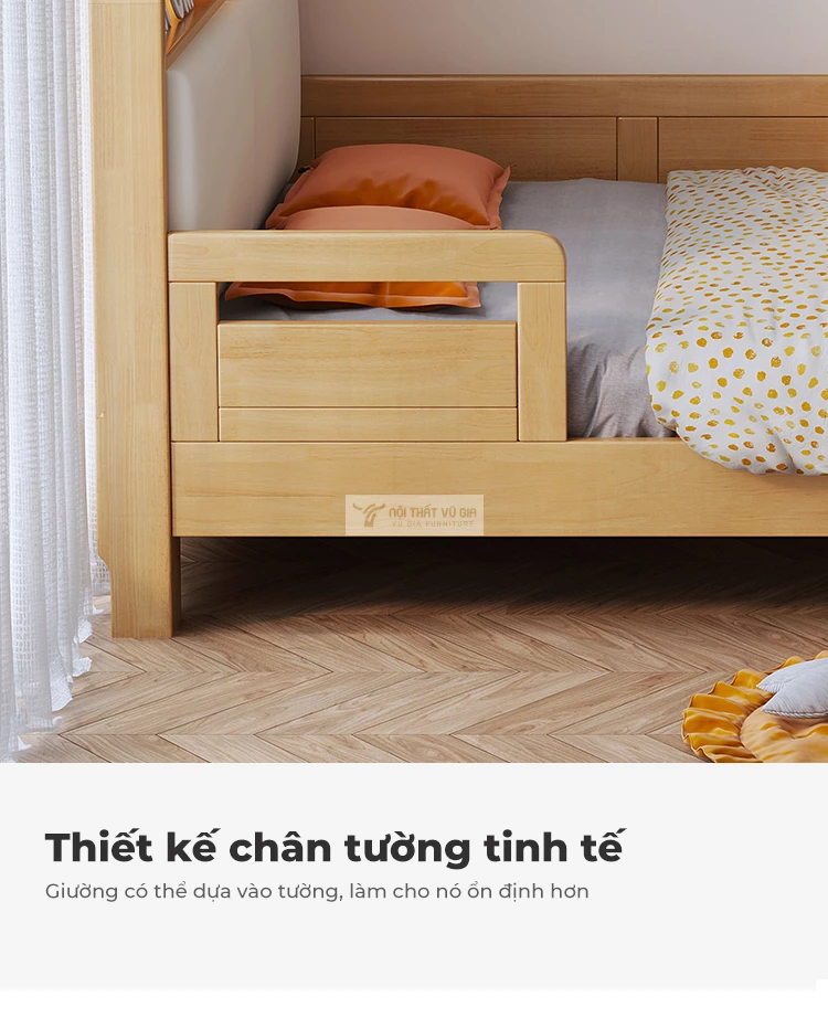 thiết kế tinh tế của Giường trẻ em gỗ tự nhiên cao cấp phong cách hiện đại TE54