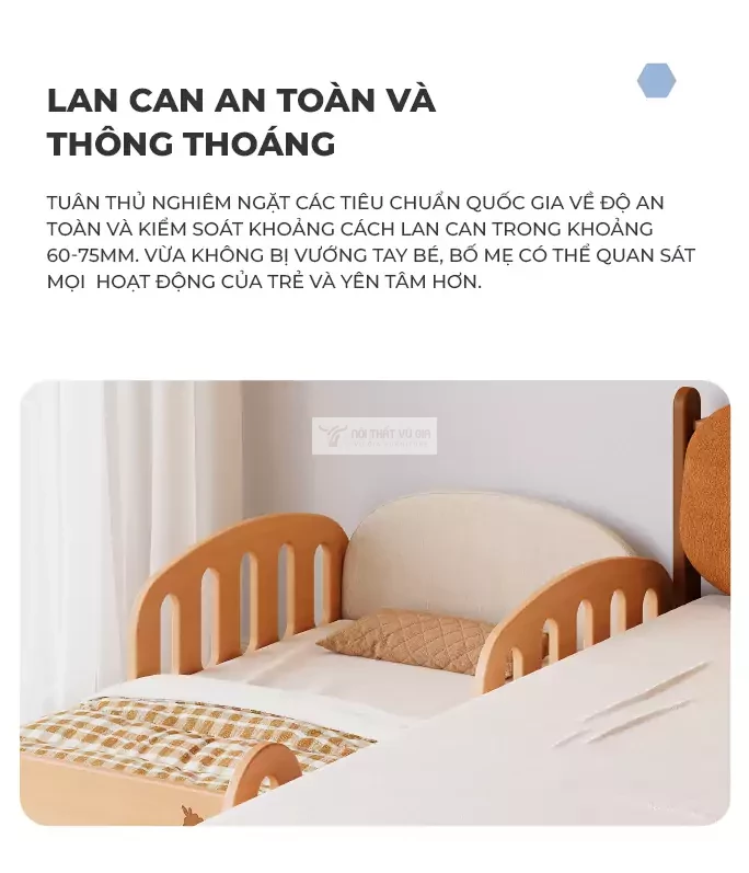 thiết kế lan can thông thoáng của Giường trẻ em thiết kế thông minh, an toàn TE47