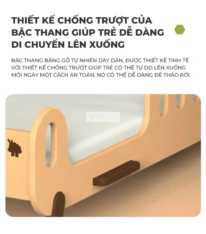 thiết kế bậc thang lên xuống tiện lợi của Giường trẻ em thiết kế thông minh, an toàn TE47