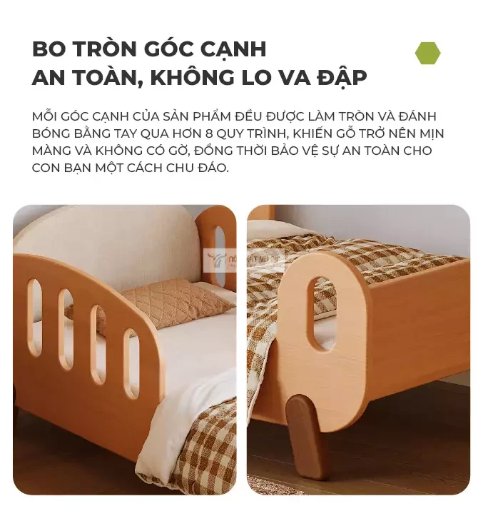 thiết kế bo góc an toàn của Giường trẻ em thiết kế thông minh, an toàn TE47