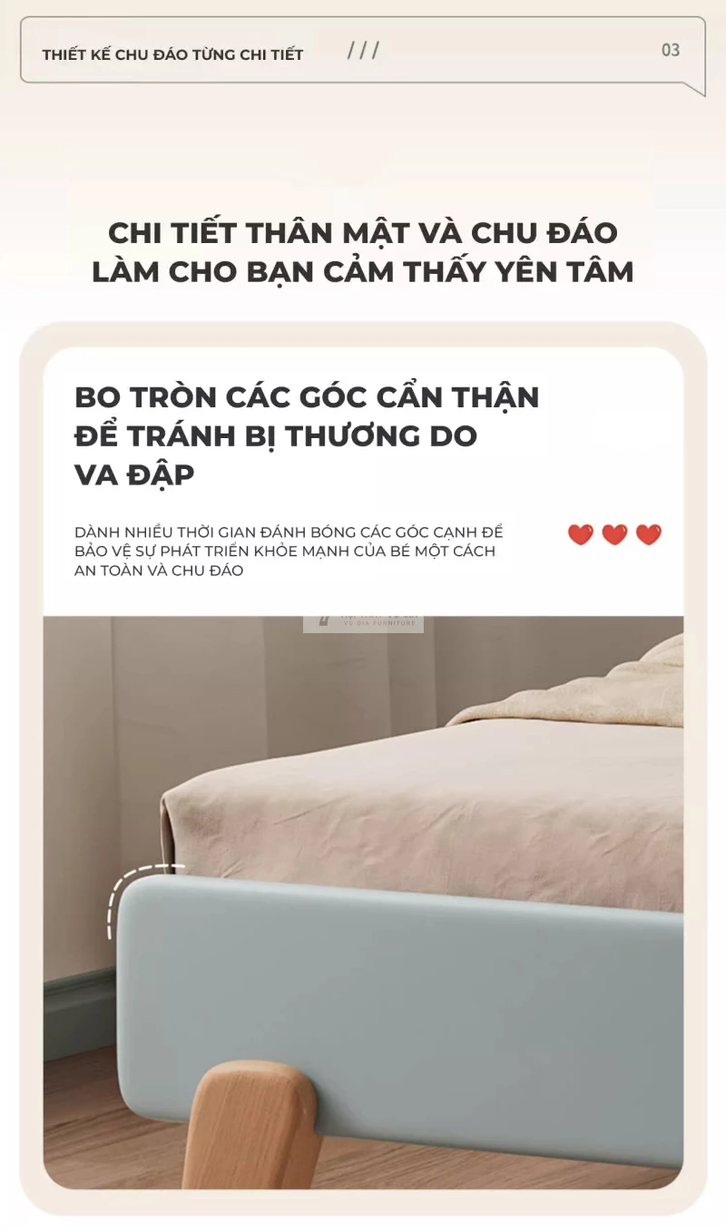 thiết kế bo góc mềm mại của Giường trẻ em thiết kế tối giản, an toàn TE52